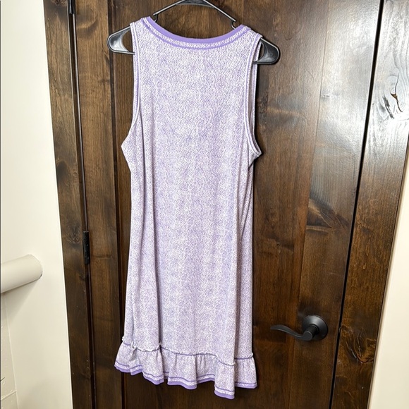 Vintage Chic Purple and White dotted Midi Dress Size L Willow bag ruffle hem - Picture 5 of 6